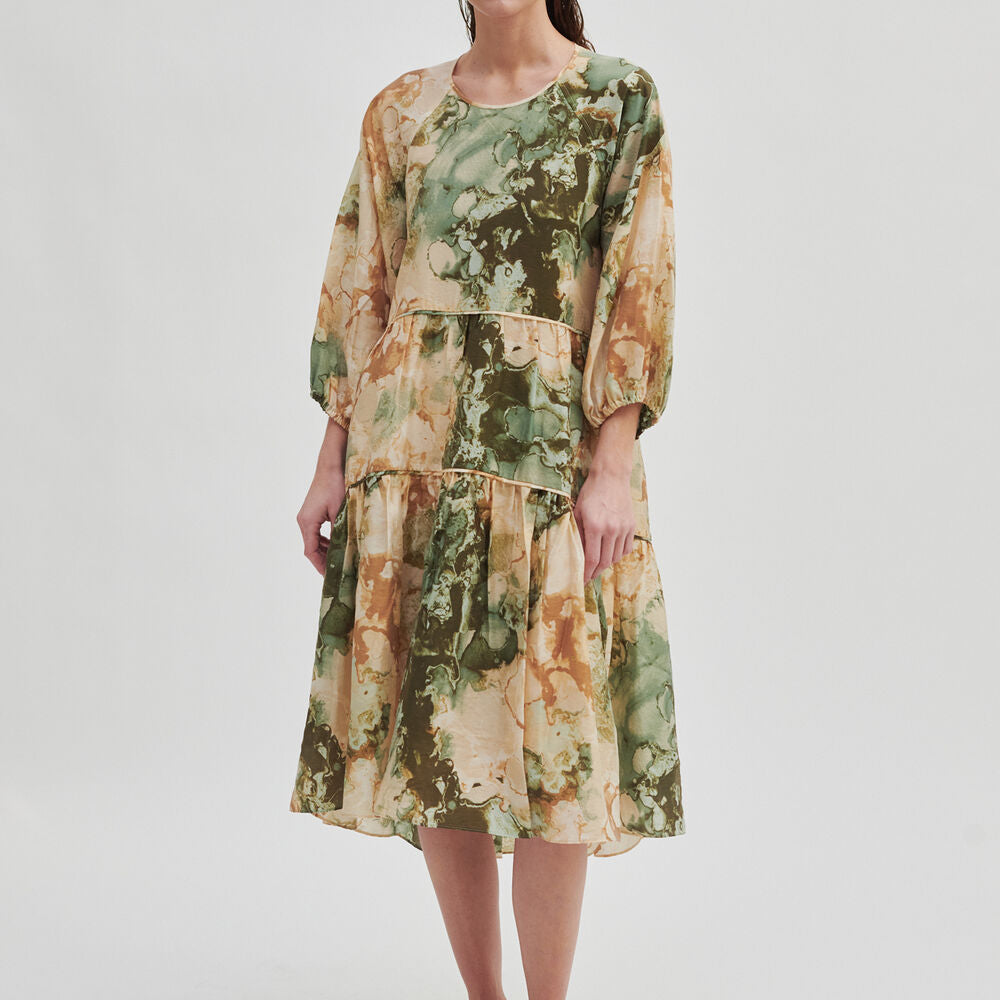 Second Female | Onyxly Watercolour Dress - Laurel Green