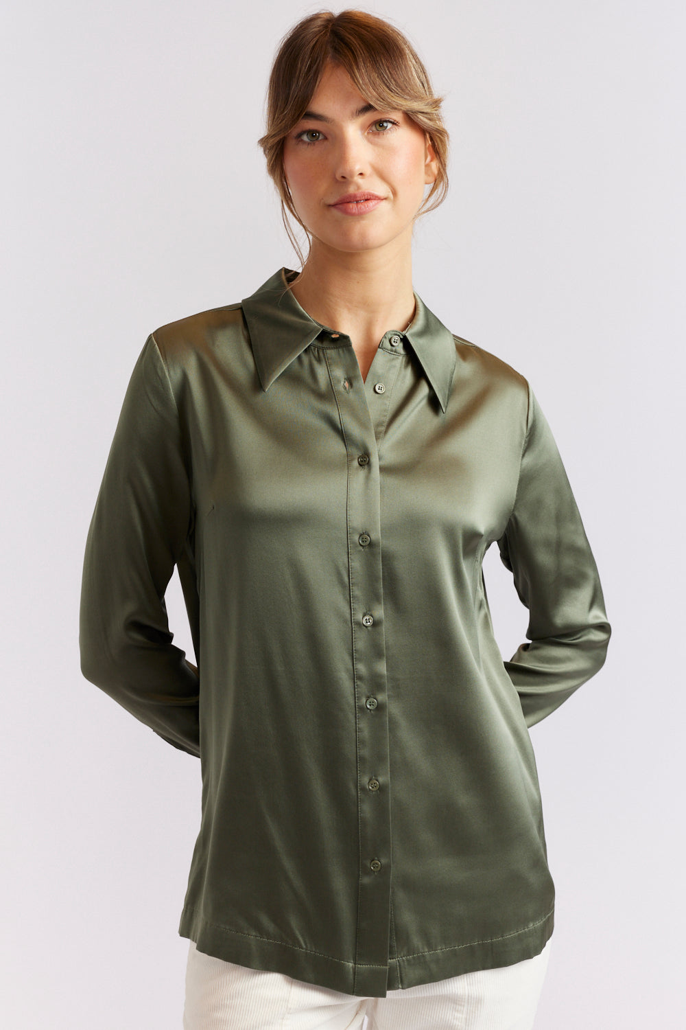 Alessandra | Primrose Silk Shirt in Fern