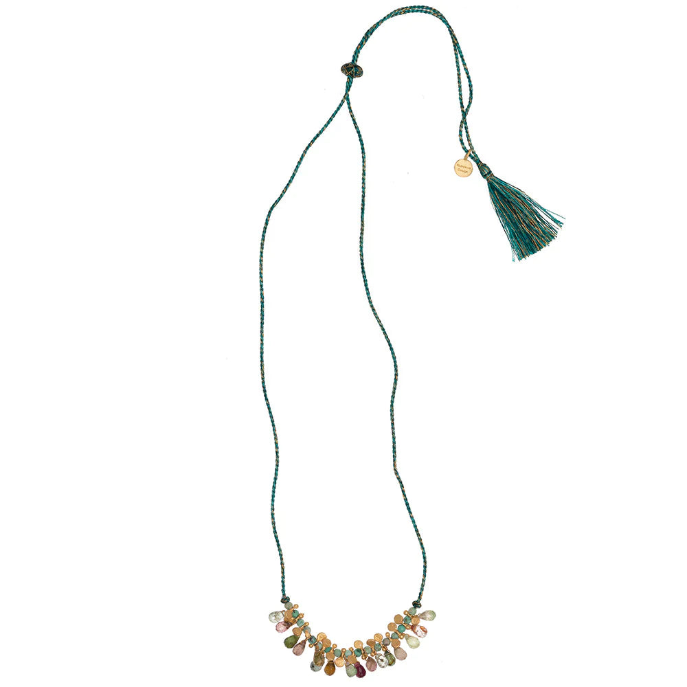 RUBY TEVA | MULTI TOURMALINE AND TURQUOISE CHARM NECKLACE ON SILK STRING